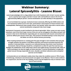Webinar Summary - Lateral Epicondylitis